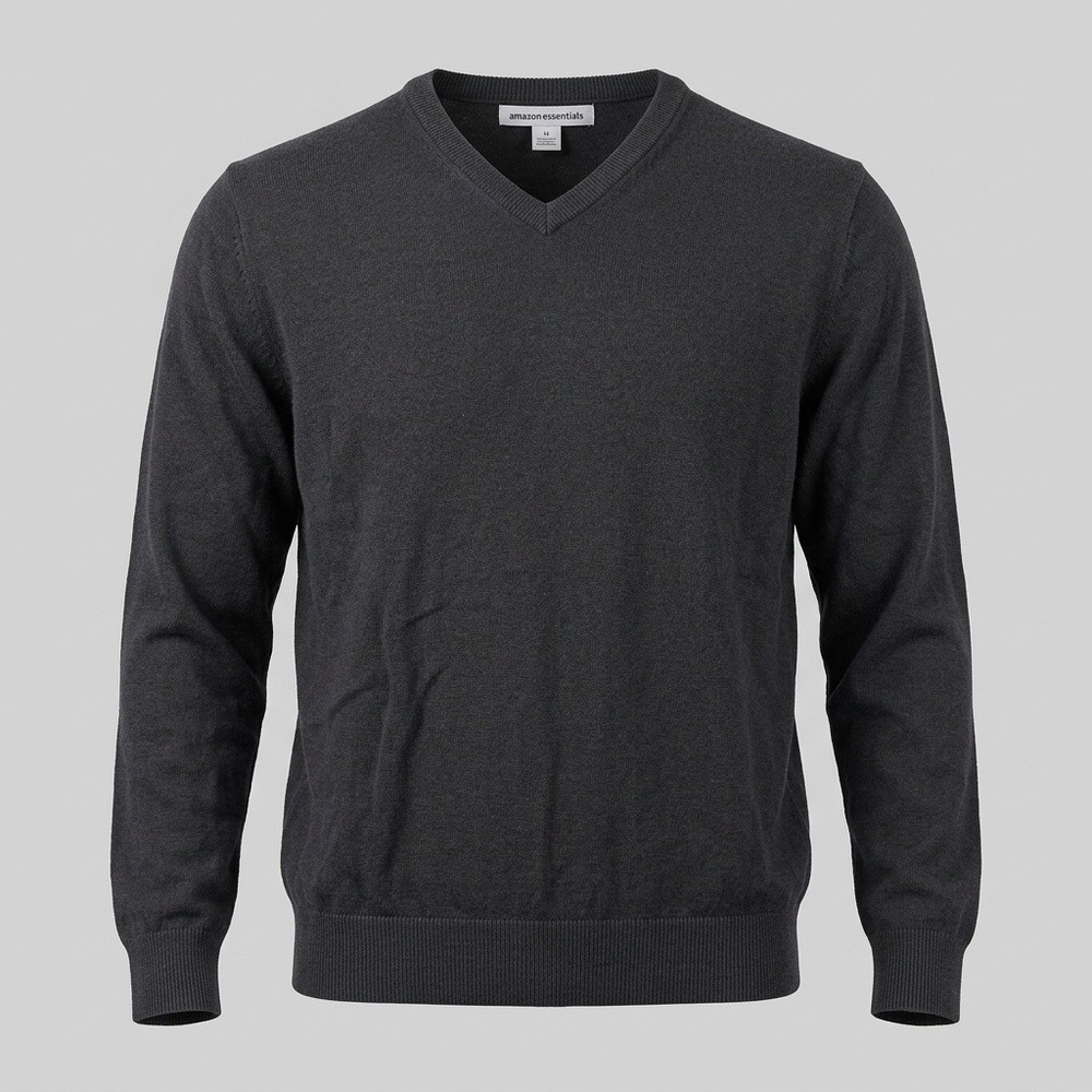 Amazon Essentials Mens XL Black Sweater V-Neck Cotton Knit Pullover Solid